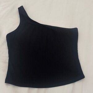 One-Shoulder Ribbed Crop Top - Black